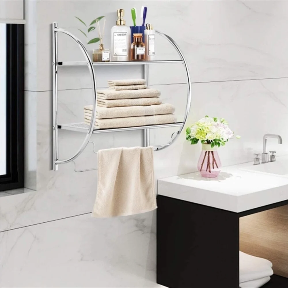 Wall Mount 2 Tier Bathroom Shelf Rustproof Chrome